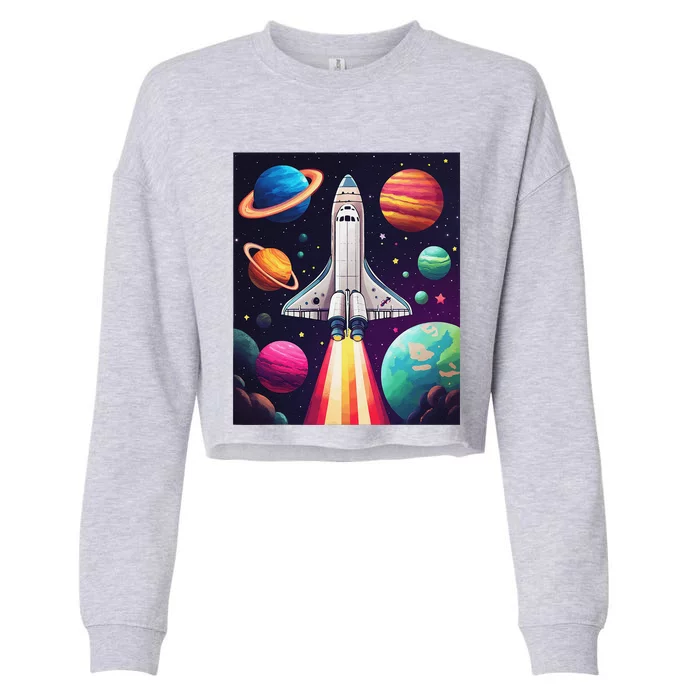 Vibrant Space Shuttle Rocket Launch Cropped Pullover Crew