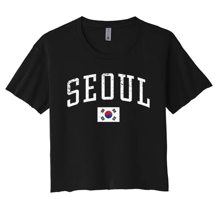 Vintage Seoul South Korea Country Flag Souvenir Vacation Women's Crop Top Tee