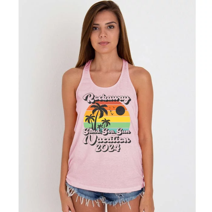 Vintage Sand Sea Sun Vacation 2024 New York Rockaway Beach Cool Gift Women's Knotted Racerback Tank