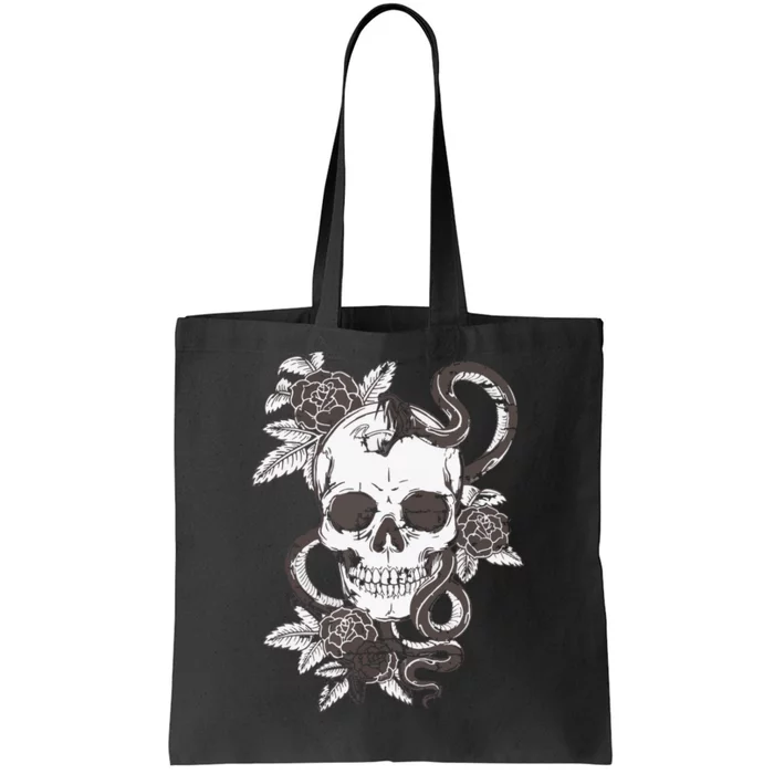 Vintage Skull Snake Rose Art Old School Tattoo Tee Tote Bag