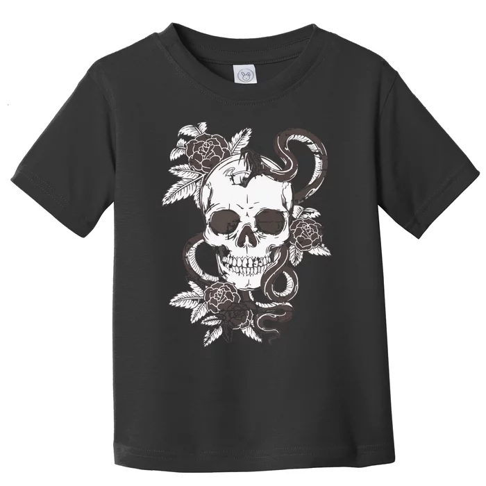 Vintage Skull Snake Rose Art Old School Tattoo Tee Toddler T-Shirt