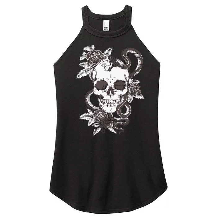 Vintage Skull Snake Rose Art Old School Tattoo Tee Women’s Perfect Tri Rocker Tank