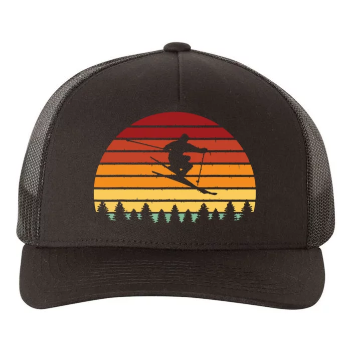 Vintage Sunset Skiing Gift For Skiers Yupoong Adult 5-Panel Trucker Hat