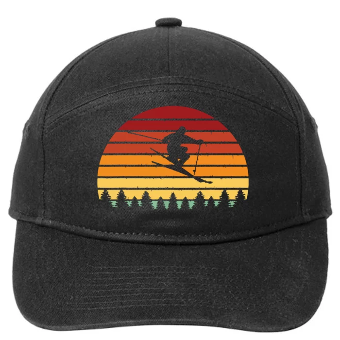 Vintage Sunset Skiing Gift For Skiers 7-Panel Snapback Hat