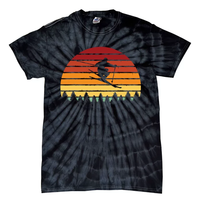 Vintage Sunset Skiing Gift For Skiers Tie-Dye T-Shirt