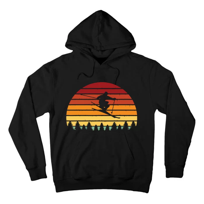 Vintage Sunset Skiing Gift For Skiers Tall Hoodie