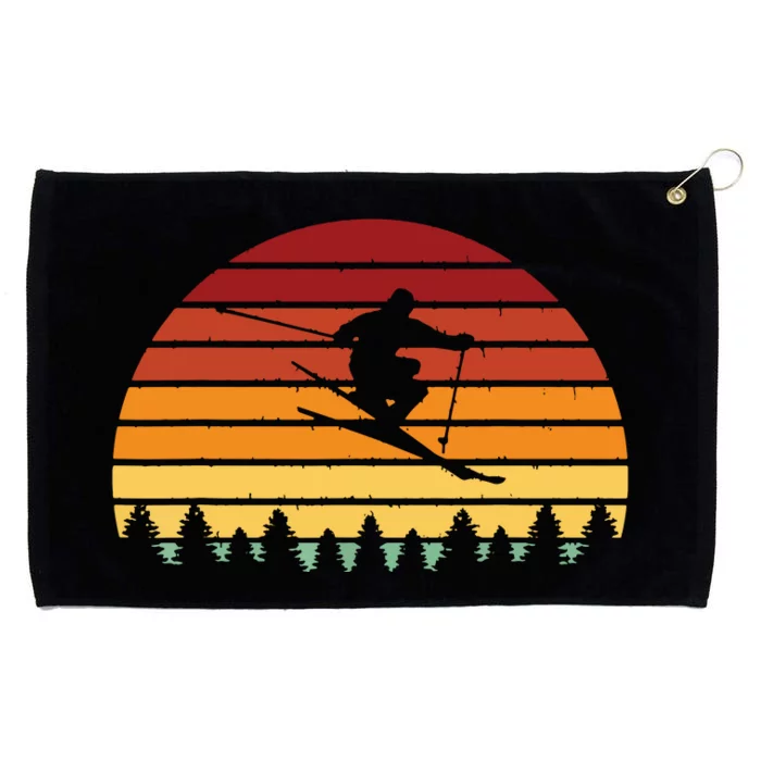 Vintage Sunset Skiing Gift For Skiers Grommeted Golf Towel