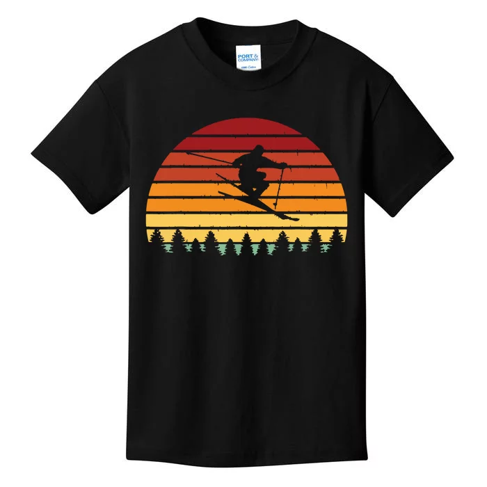 Vintage Sunset Skiing Gift For Skiers Kids T-Shirt