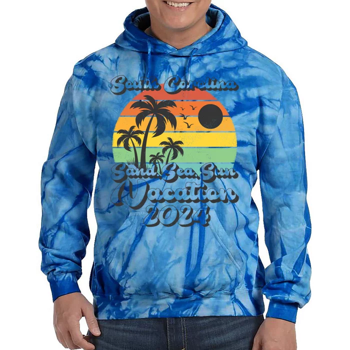 Vintage Sand Sea Sun Vacation 2024 South Carolina Beach Gift Tie Dye Hoodie