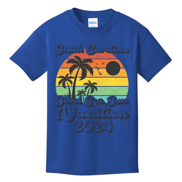 Vintage Sand Sea Sun Vacation 2024 South Carolina Beach Gift Kids T-Shirt