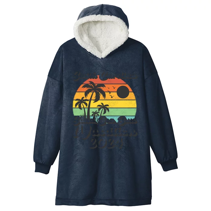 Vintage Sand Sea Sun Vacation 2024 South Carolina Beach Gift Hooded Wearable Blanket