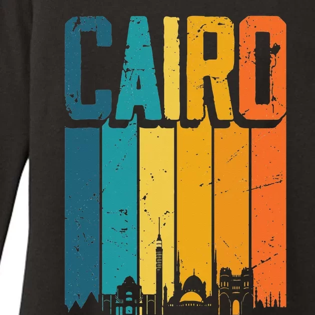 Vintage Sunset Skyline Cairo Egypt Womens CVC Long Sleeve Shirt