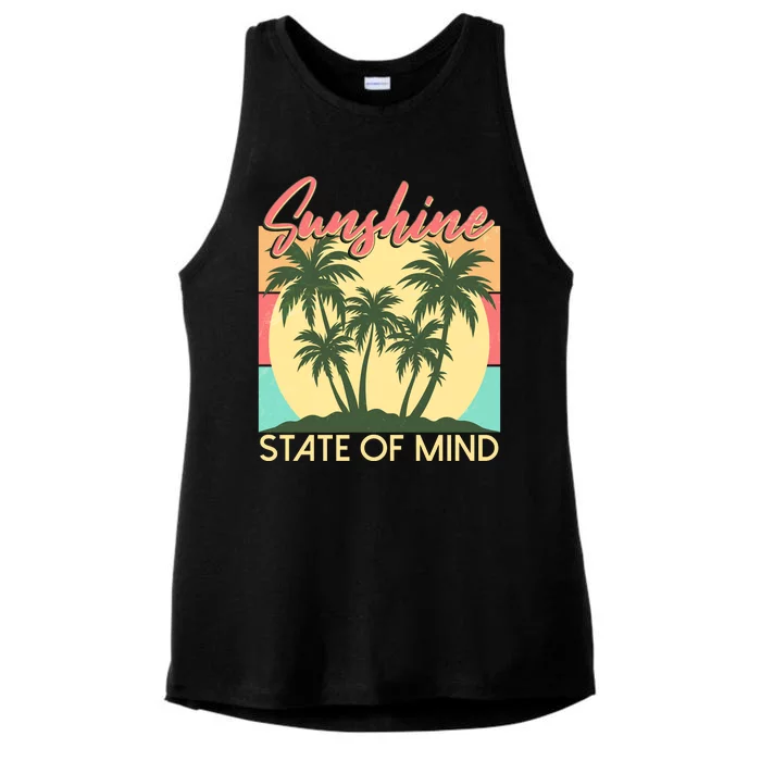 Vintage Sunshine State Of Mind Tropical Palm Trees Vacation Time Ladies Tri-Blend Wicking Tank