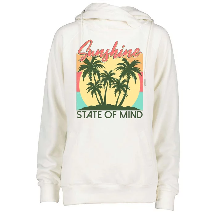 Vintage Sunshine State Of Mind Tropical Palm Trees Vacation Time Womens Funnel Neck Pullover Hood