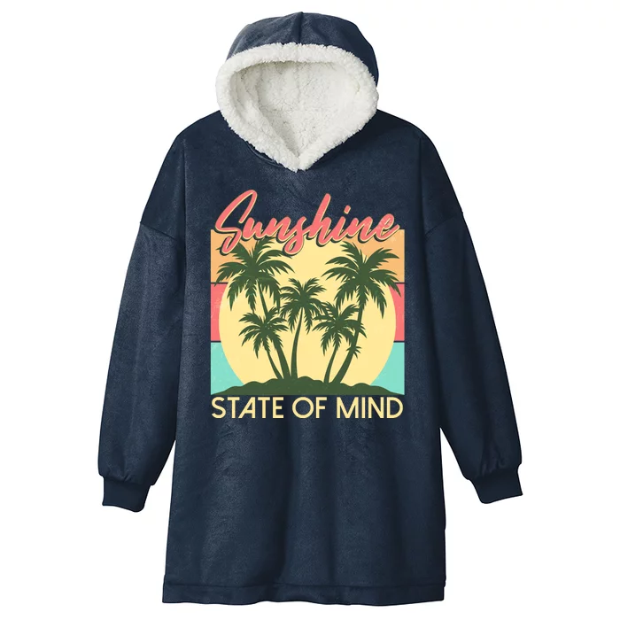 Vintage Sunshine State Of Mind Tropical Palm Trees Vacation Time Hooded Wearable Blanket