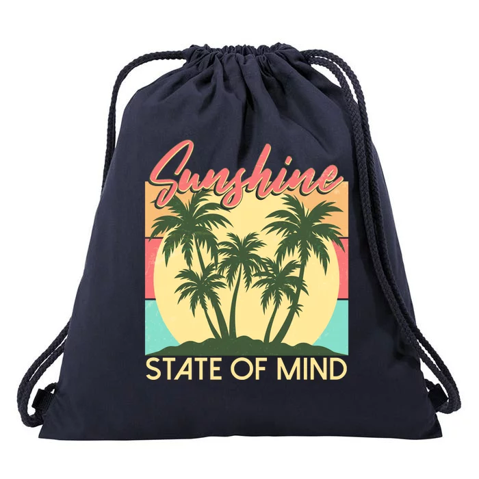 Vintage Sunshine State Of Mind Tropical Palm Trees Vacation Time Drawstring Bag