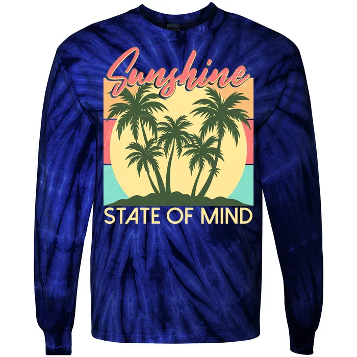 Vintage Sunshine State Of Mind Tropical Palm Trees Vacation Time Tie-Dye Long Sleeve Shirt