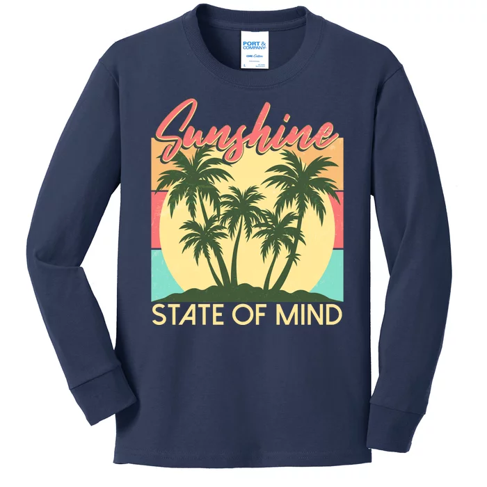 Vintage Sunshine State Of Mind Tropical Palm Trees Vacation Time Kids Long Sleeve Shirt