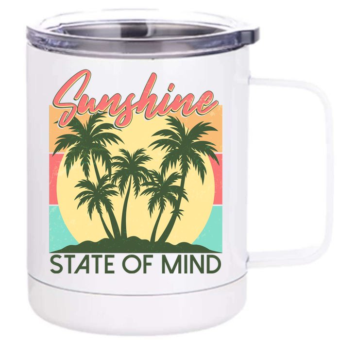 Vintage Sunshine State Of Mind Tropical Palm Trees Vacation Time Front & Back 12oz Stainless Steel Tumbler Cup