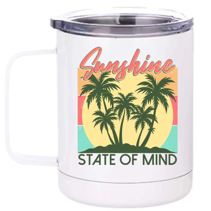 Vintage Sunshine State Of Mind Tropical Palm Trees Vacation Time Front & Back 12oz Stainless Steel Tumbler Cup