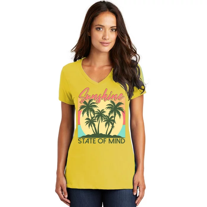 Vintage Sunshine State Of Mind Tropical Palm Trees Vacation Time Women's V-Neck T-Shirt