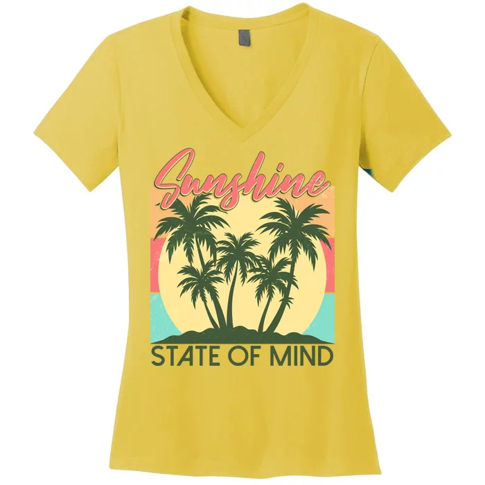 Vintage Sunshine State Of Mind Tropical Palm Trees Vacation Time Women's V-Neck T-Shirt