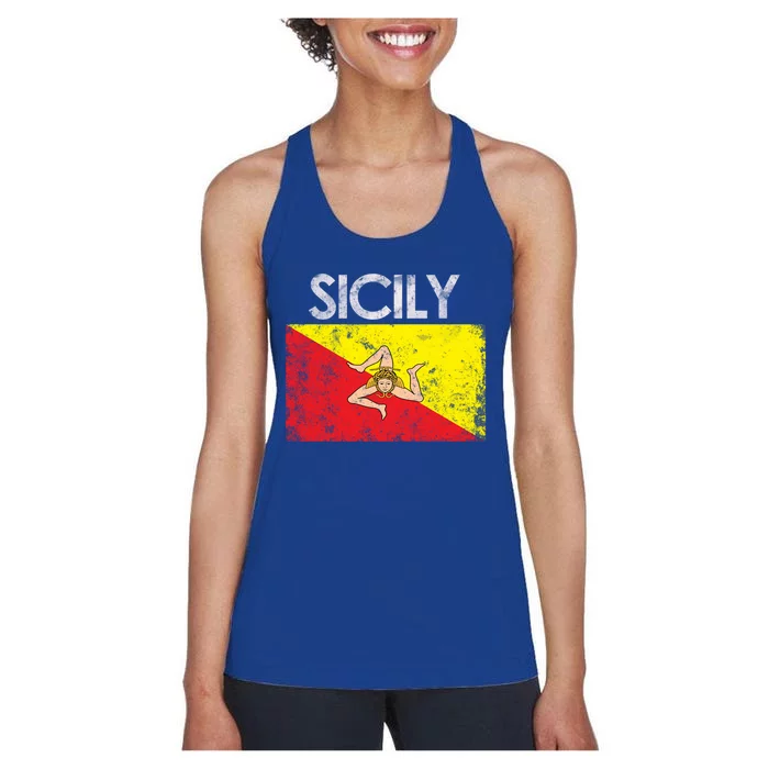 Vintage Sicily Sicilian Flag Pride Gift Cute Gift Women's Racerback Tank