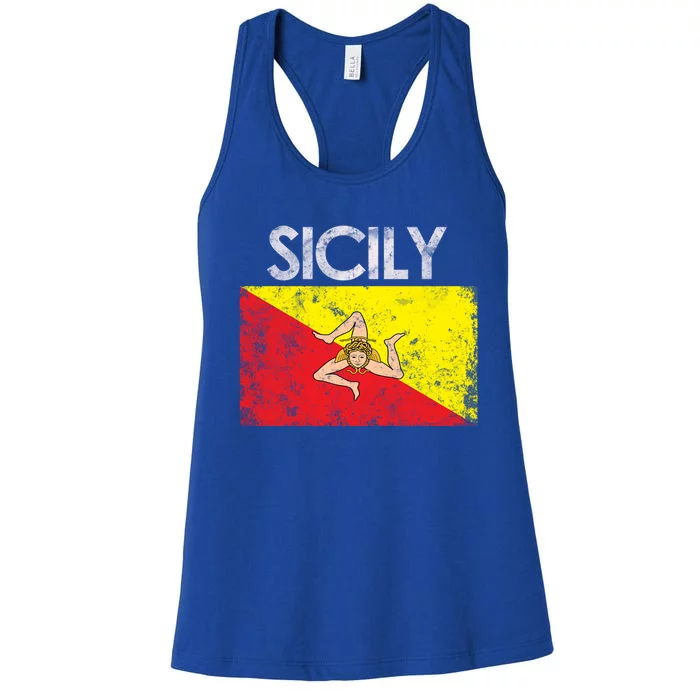 Vintage Sicily Sicilian Flag Pride Gift Cute Gift Women's Racerback Tank