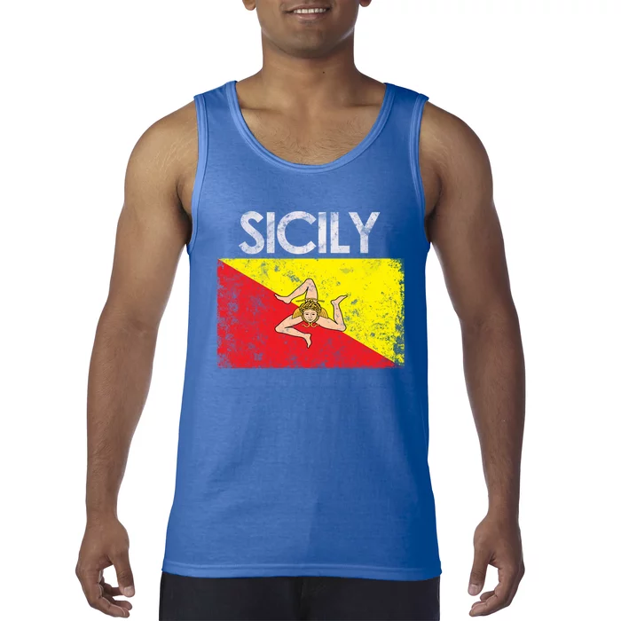 Vintage Sicily Sicilian Flag Pride Gift Cute Gift Tank Top