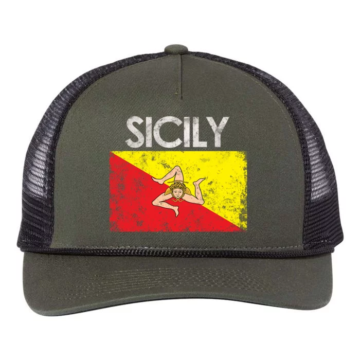 Vintage Sicily Sicilian Flag Pride Gift Cute Gift Retro Rope Trucker Hat Cap