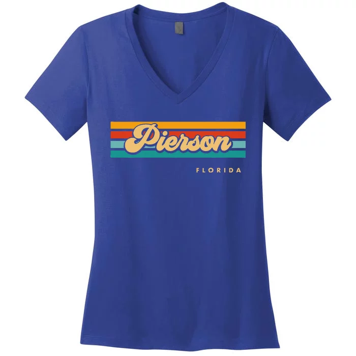 Vintage Sunset Stripes Pierson Florida Women's V-Neck T-Shirt