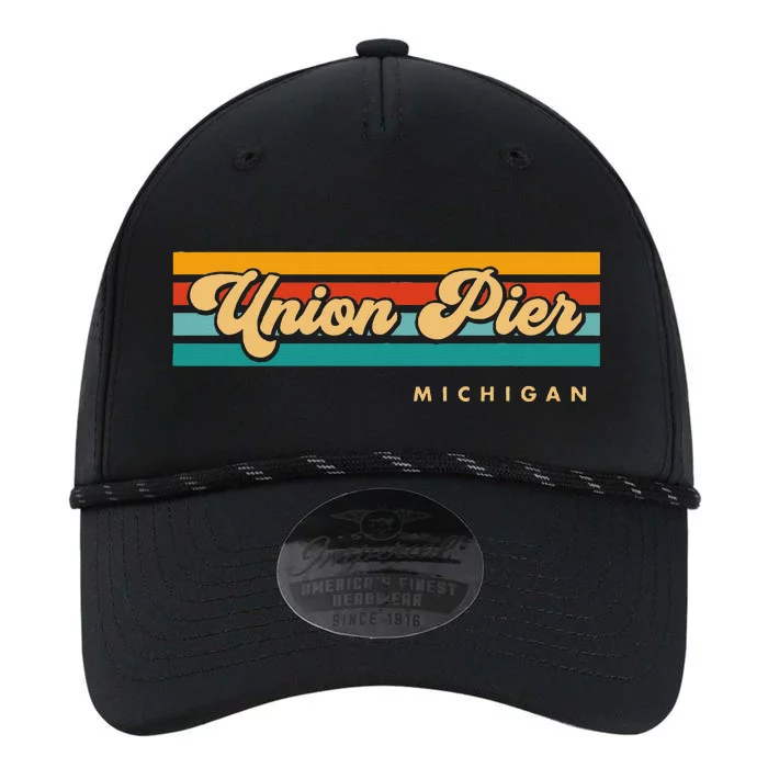 Vintage Sunset Stripes Union Pier Michigan Performance The Dyno Cap