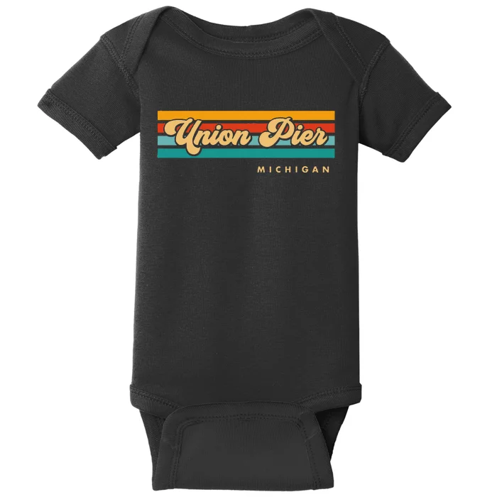 Vintage Sunset Stripes Union Pier Michigan Baby Bodysuit