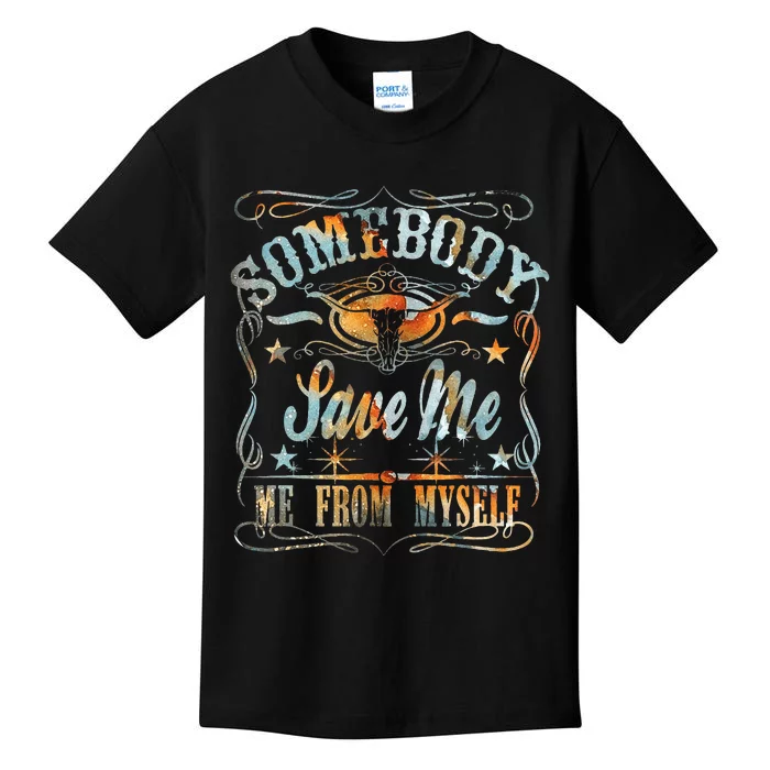 Vintage Somebody Save Me From Myself Floral Skull Retro Kids T-Shirt