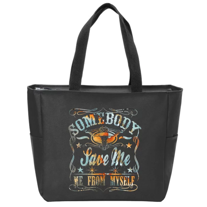 Vintage Somebody Save Me From Myself Floral Skull Retro Zip Tote Bag