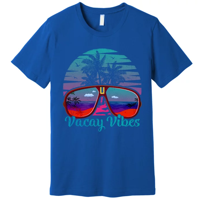 Vintage Sunset Summer Sunglasses Beach Vacation Vacay Vibes Gift Premium T-Shirt