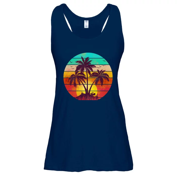 Vintage Sunset Sunrise Palm Tree Island Ladies Essential Flowy Tank