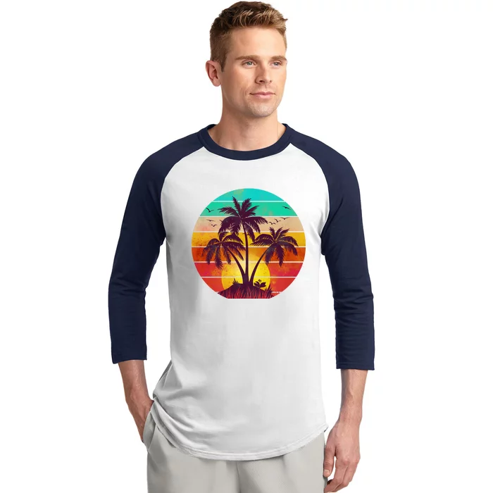 Vintage Sunset Sunrise Palm Tree Island Baseball Sleeve Shirt