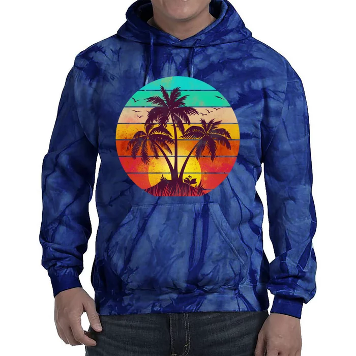 Vintage Sunset Sunrise Palm Tree Island Tie Dye Hoodie