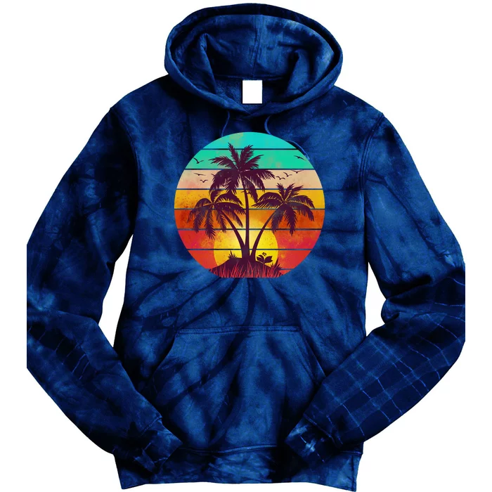 Vintage Sunset Sunrise Palm Tree Island Tie Dye Hoodie