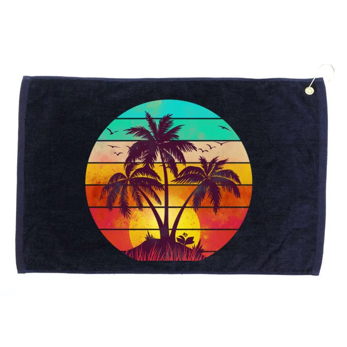 Vintage Sunset Sunrise Palm Tree Island Grommeted Golf Towel