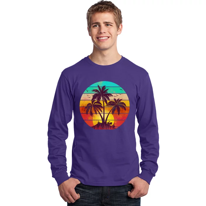 Vintage Sunset Sunrise Palm Tree Island Long Sleeve Shirt