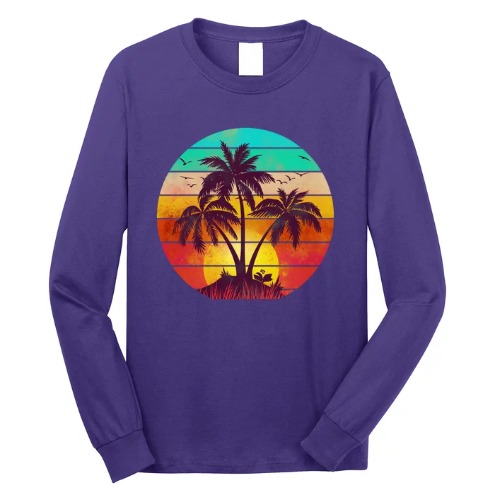 Vintage Sunset Sunrise Palm Tree Island Long Sleeve Shirt