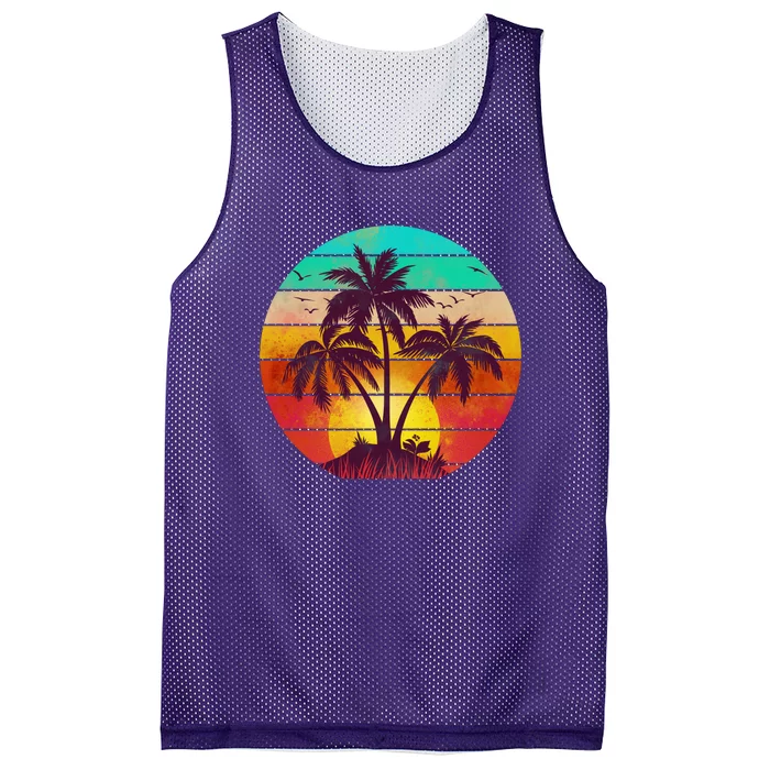 Vintage Sunset Sunrise Palm Tree Island Mesh Reversible Basketball Jersey Tank