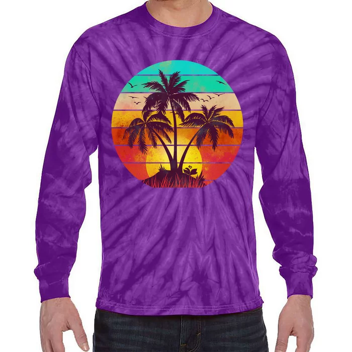 Vintage Sunset Sunrise Palm Tree Island Tie-Dye Long Sleeve Shirt