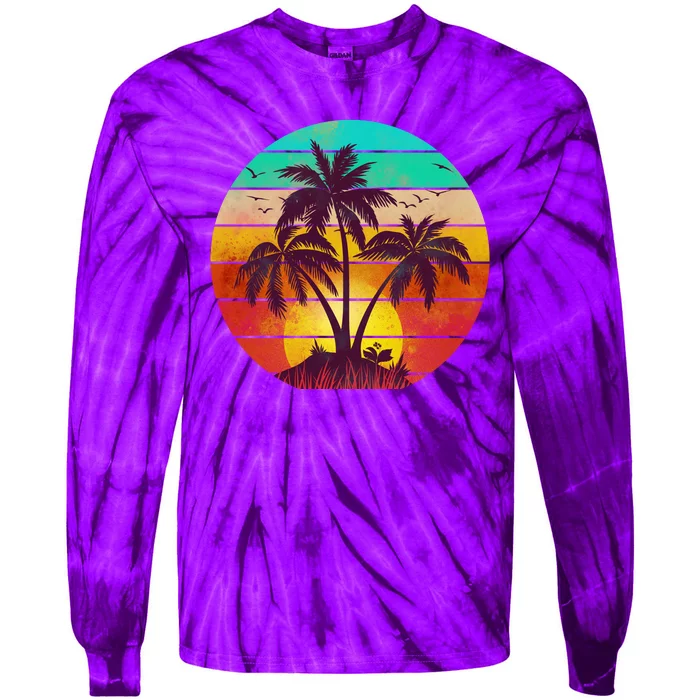 Vintage Sunset Sunrise Palm Tree Island Tie-Dye Long Sleeve Shirt