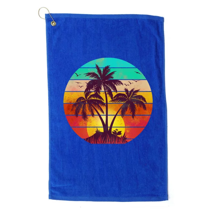 Vintage Sunset Sunrise Palm Tree Island Platinum Collection Golf Towel