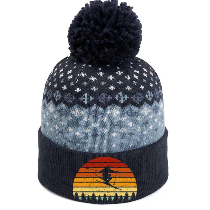 Vintage Sunset Skiing Gift For Skiers The Baniff Cuffed Pom Beanie