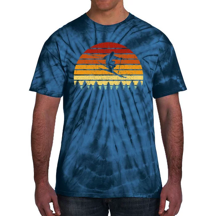 Vintage Sunset Skiing Gift For Skiers Tie-Dye T-Shirt