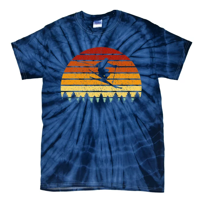 Vintage Sunset Skiing Gift For Skiers Tie-Dye T-Shirt